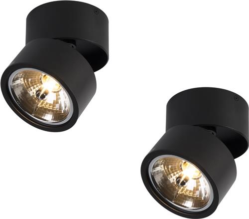 QAZQA go nine tubo - Industriele Plafondspot | Spotje | Opbouwspot - 2 stuks - Ø 120 mm - Zwart - Industrieel - Woonkamer | Slaapkamer | Keuken
