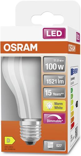 OSRAM 4058075245860 LED-lamp Energielabel D (A - G) E27 Peer 11 W = 100 W Warmwit (Ø x l) 70 mm x 133 mm 1 stuk(s)