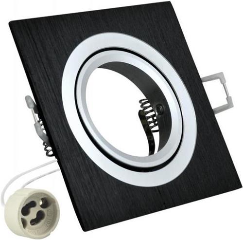 Inbouw spot GU10 - aluminium - vierkant armatuur - geborsteld - zwart/zilver 92mm