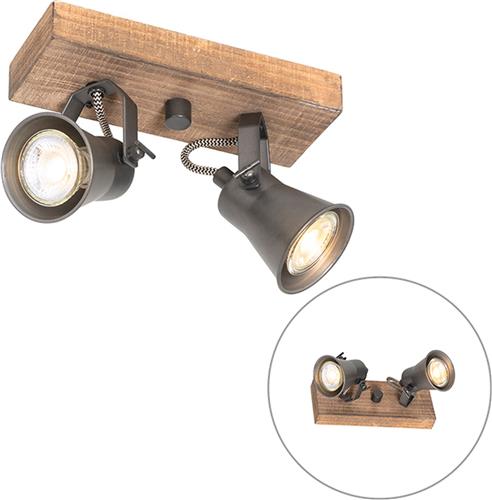 QAZQA jelle - Landelijke Plafondspot | Spotje | Opbouwspot - 2 lichts - L 24 cm - Zwart - Woonkamer | Slaapkamer | Keuken