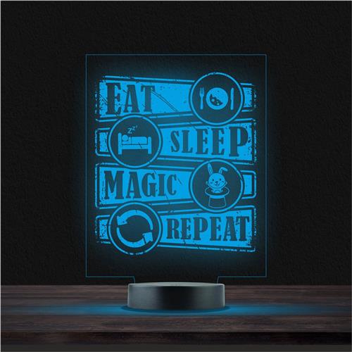 Led Lamp Met Gravering - RGB 7 Kleuren - Eat Sleep Magic Repeat