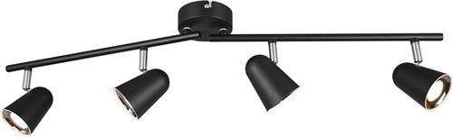 LED Plafondspot - Trion Toluno - 12W - Warm Wit 3000K - 4-lichts - Rechthoek - Mat Zwart - Kunststof