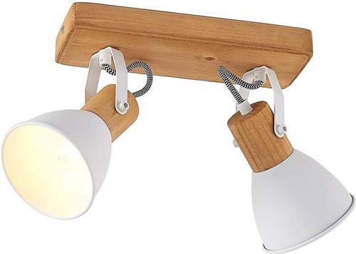 Lindby - buitenspot - 2lichts - metaal, dennenhout - H: 23 cm - E14 - licht hout, wit