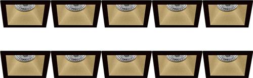 Spot Armatuur 10 Pack - Pragmi Pollon Pro - GU10 Inbouwspot - Vierkant - Zwart/Goud - Aluminium - Verdiept - 82mm
