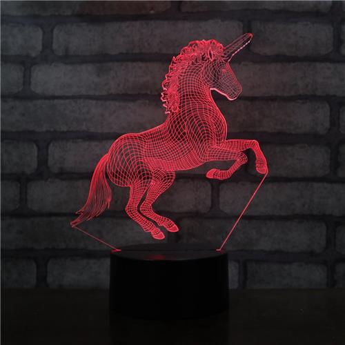 3D Led Lamp Met Gravering - RGB 7 Kleuren - Unicorn