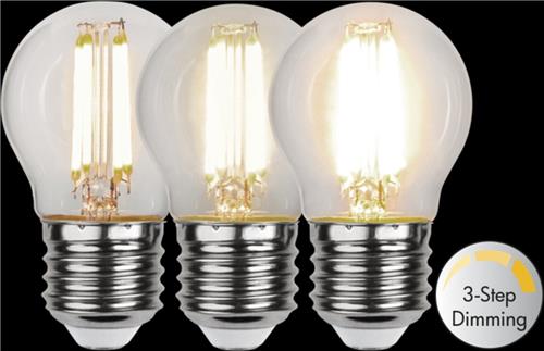 3 standen - Standaard bol - E27 - 4.2W - Warm Wit - 3000K - Filament - Helder