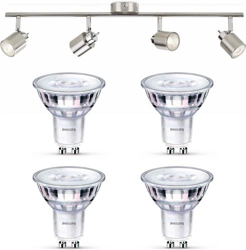 Philips Meranti Opbouwspot (Mat Chroom) - Warmwit Licht - Plafondspot met 4 Lichtpunten - GU10 - SceneSwitch - Eenvoudig Dimbaar met Je Klassieke Schakelaar