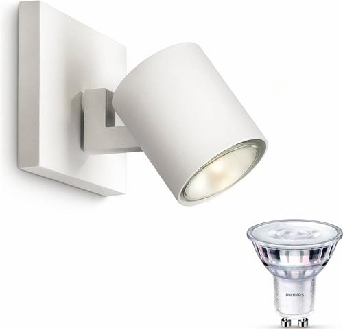 Philips Runner Opbouwspot (Wit) - Warmwit Licht - Wandspot of Plafondspot met 1 Lichtpunt - GU10 - SceneSwitch - Eenvoudig Dimbaar met Je Klassieke Schakelaar