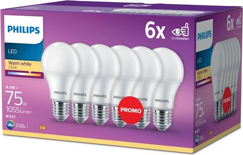 Energiezuinige Philips LED Lamp Mat - 75 W - E27 - warmwit licht - 6 stuks - Bespaar op energiekosten