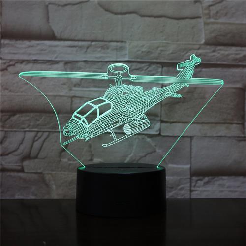 3D Led Lamp Met Gravering - RGB 7 Kleuren - Helikopter
