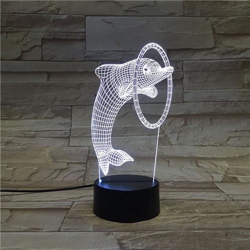 3D Led Lamp Met Gravering - RGB 7 Kleuren - Dolfijn
