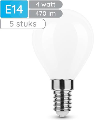 Modee E14 LED Lamp 4W - 470lm - 2700K - Warm Wit - LED Filament Melkglas Globe Mini P45 - Vervangt 40W Halogeen Gloeilamp - 5 stuks