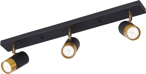 LED Plafondspot - Kingtron Tronta - GU10 Fitting - 3-lichts - Kantelbaar - Rond/Rechthoek - Zwart/Goud