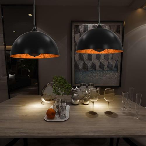 vidaXL Plafondlampen 2 st halfrond E27 40 cm zwart en goudkleurig