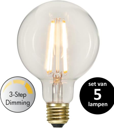 3 standen G95 lamp  - 6.5W -Super Warm Wit (< 2200K) -Dimbaar met schakelaar -3 step dimming - set van 5