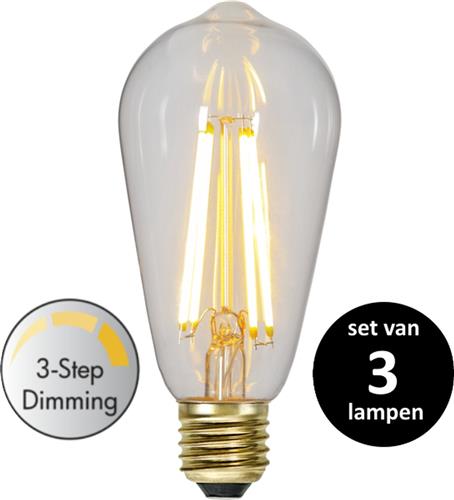 3 standen Edison lamp  - 6.5W -Super Warm Wit (< 2200K) -Dimbaar met schakelaar -3 step dimming - set van 3