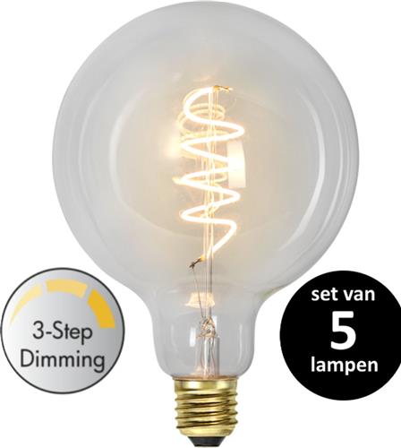 Star Trading LED Grote bol lamp (12,5cm) lichtbron - E27 - 3 standen lamp - Super Warm Wit <2200K - 4 Watt - vervangt 35W Halogeen - set van 5
