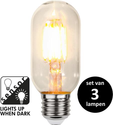 Sensor staaflamp dag/nacht - Filament 4W -Super Warm Wit (< 2200K) -Niet dimbaar -Schemersensor - set van 3