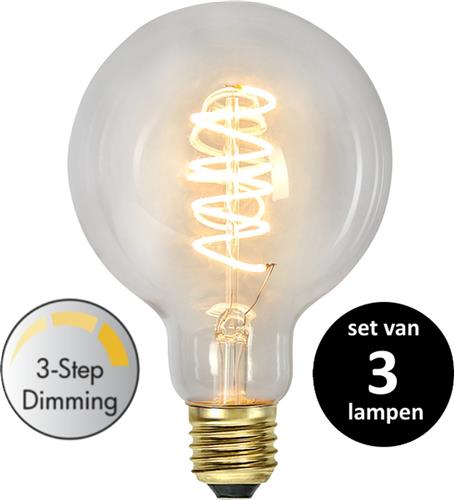 Star Trading LED Grote bol lamp (9,5cm) lichtbron - E27 - 3 standen lamp - Super Warm Wit <2200K - 4 Watt - vervangt 38W Halogeen - set van 3