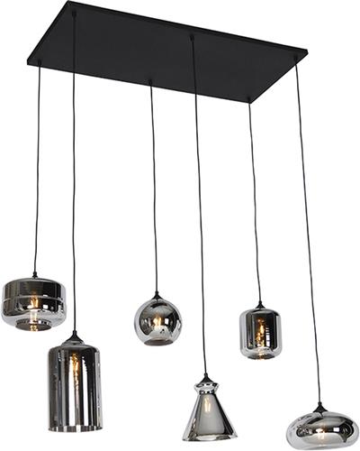 QAZQA wallace - Art Deco Hanglamp eettafel voor boven de eettafel | in eetkamer - 6 lichts - L 110 cm - Grijs - Woonkamer | Slaapkamer | Keuken