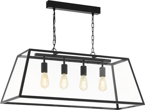 EGLO Amesbury Hanglamp - 4 Lichts - Zwart - Transparant - E27