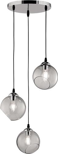 LED Hanglamp - Trion Klino - E27 Fitting - 3-lichts - Rond - Mat Chroom Rookkleur - Aluminium