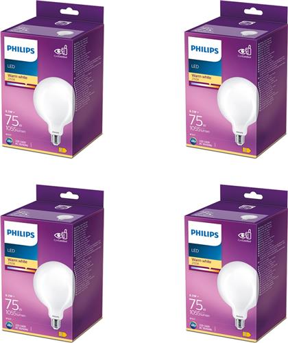 Philips Voordeelverpakking - E27 - LED Globelamp - Mat - 75W - Niet Dimbaar - Warmwit Licht - Set van 4 Stuks
