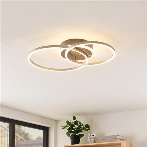 Lindby - Slimme plafondlamp- met dimmer - CCT - 1licht - Aluminium, metaal, kunststof - H: 8.6 cm - satijn nikkel - Inclusief lichtbron