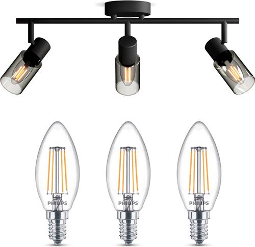 Philips Palms Opbouwspot (Zwart) - Warmwit Licht - Plafondspot met 3 Lichtpunten - E14 - Niet Dimbaar