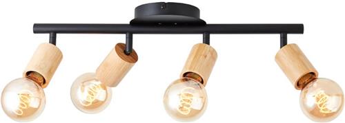 4-lichts plafondlamp Tiffany zwart met hout - 99683/76