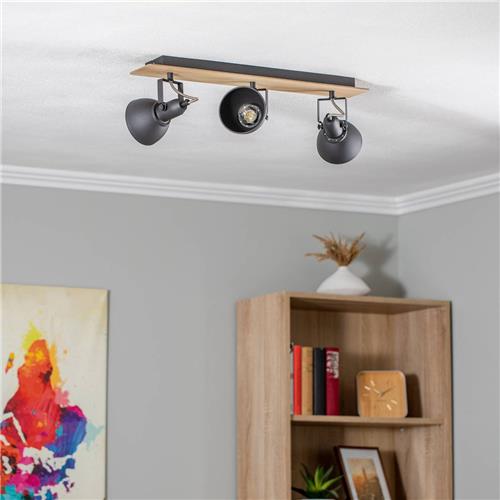 Lindby - buitenspot - 3lichts - Staal, hout - H: 16.5 cm - E14 - zwart, licht hout