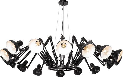 QAZQA hobby spinne - Industriele Hanglamp voor boven de eettafel | in eetkamer - 16 lichts - Ø 206 cm - Zwart - Industrieel - Woonkamer