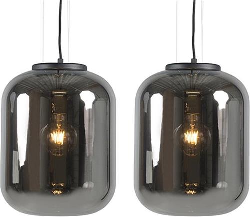 QAZQA bliss - Retro Hanglamp - 2 stuks - Ø 300 mm - Zwart - Woonkamer | Slaapkamer | Keuken