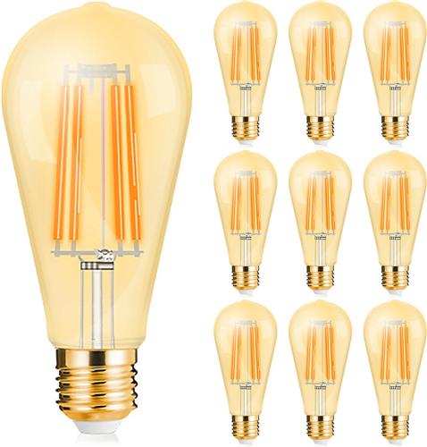 Voordeelpak 10x LED Lamp E27 Edison Filament - Brinton - Amber 6W 540lm - 822 Zeer Warm Wit 2200K - ST64 - Dimbaar | Vervangt 45W