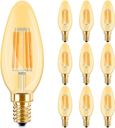 Voordeelpak 10x LED Lamp E14 Kaars Filament - Brinton - Amber 4W 360lm - 822 Zeer Warm Wit 2200K - C35 | Vervangt 32W