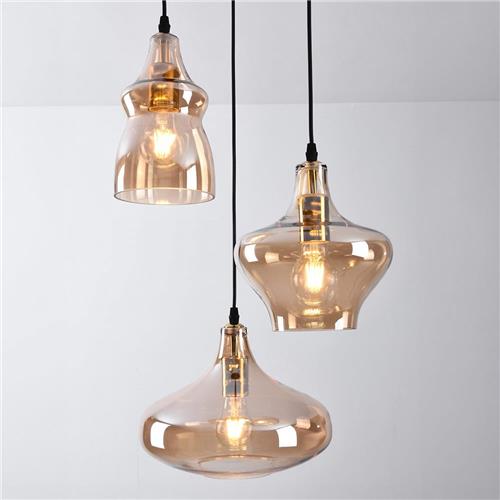Industriële hanglamp met amber glas 3-lichts - Trinidad