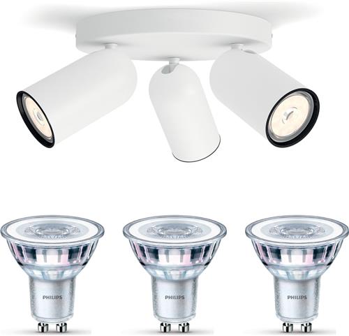 Philips Pongee Opbouwspot (Wit) - Warmwit Licht - Plafondspot met 3 Lichtpunten - GU10 - Niet Dimbaar