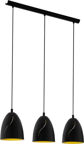 EGLO Hunningham Hanglamp - 3 lichts - E27 - Zwart, Goud