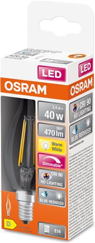 Osram LED Superstar E14 Gebogen-tip candle Filament Helder 3.4W 470lm - 927 Zeer Warm Wit | Beste Kleurweergave - Dimbaar - Vervangt 40W