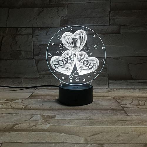 3D Led Lamp Met Gravering - RGB 7 Kleuren - I Love You