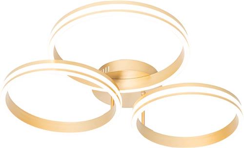 QAZQA navara - Design Dimbare LED Plafondlamp met Dimmer - 3 lichts - Ø 740 mm - Goud/messing - Woonkamer | Slaapkamer | Keuken