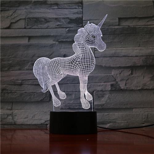 3D Led Lamp Met Gravering - RGB 7 Kleuren - Unicorn