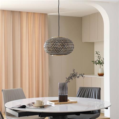 Lindby - hanglamp - 1licht - Bamboe, ijzer - E27 - zwart, donker hout
