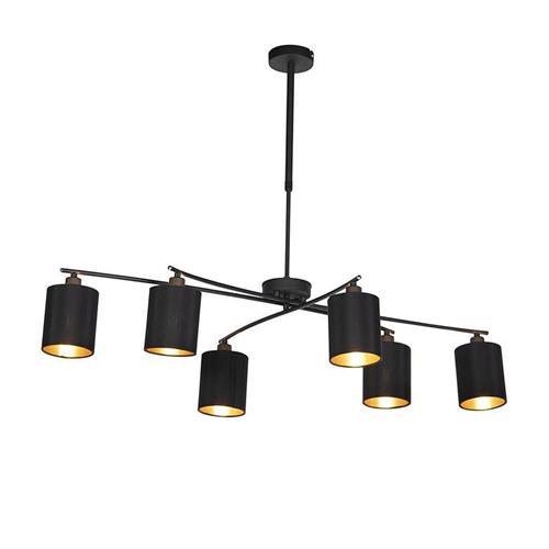 QAZQA lofty - Moderne Hanglamp met kap voor boven de eettafel | in eetkamer - 6 lichts - L 1010 mm - Zwart - Woonkamer | Slaapkamer | Keuken