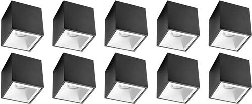 Opbouwspot 10 Pack - Proma Cliron Pro - GU10 Fitting - Opbouw Vierkant - Mat Zwart/Wit - Aluminium - Verdiept - Ø90mm