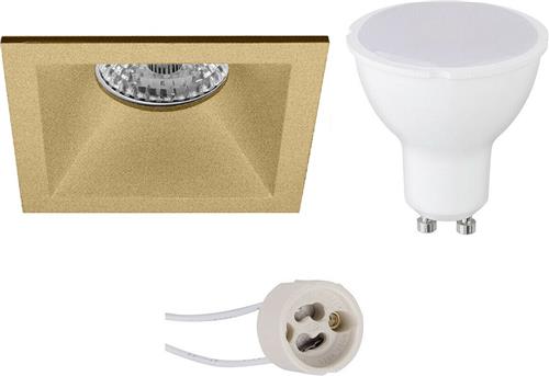 LED Spot Set - Pragmi Pollon Pro - GU10 Fitting - Inbouw Vierkant - Mat Goud - 4W - Helder/Koud Wit 6400K - Verdiept - 82mm