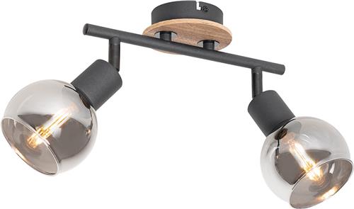 QAZQA vidro - Moderne Wand en Plafondspot | Spotje | Opbouwspot - 2 lichts - L 42 cm - Grijs - Woonkamer | Slaapkamer | Keuken