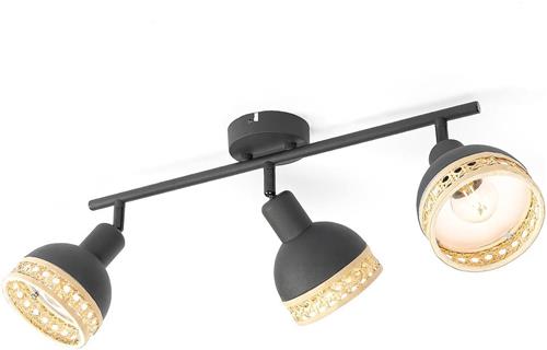 Lindby - buitenspot - 3lichts - ijzer, rotan - H: 21.5 cm - E14 - zwart, rotan natuur