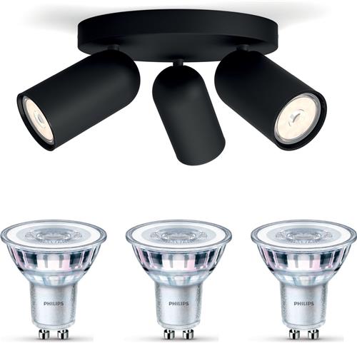 Philips Pongee Opbouwspot (Zwart) - Warmwit Licht - Plafondspot met 3 Lichtpunten - GU10 - Niet Dimbaar