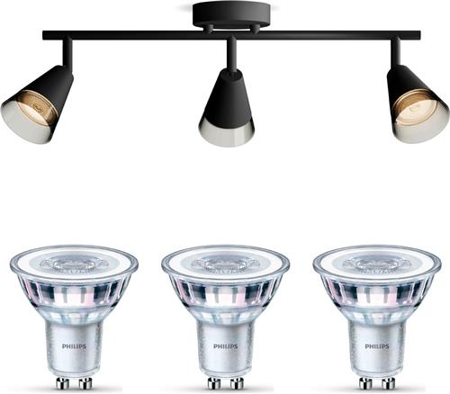 Philips Cleft Opbouwspot (Zwart) - Warmwit Licht - Plafondspot met 3 Lichtpunten - GU10 - Niet Dimbaar